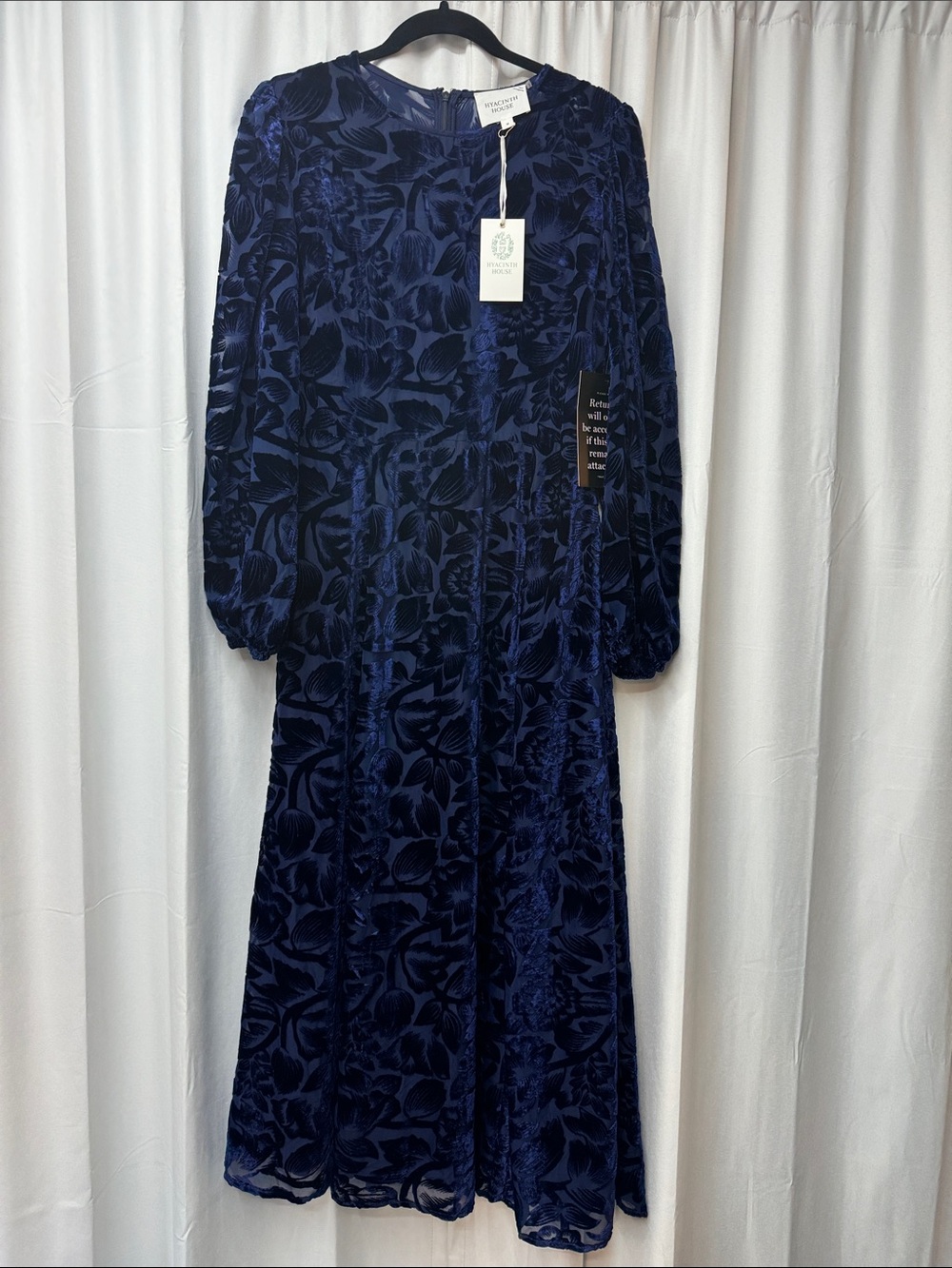 HYACINTH HOUSE Navy Burnout Velvet Odette Maxi Dress Size M NWT
